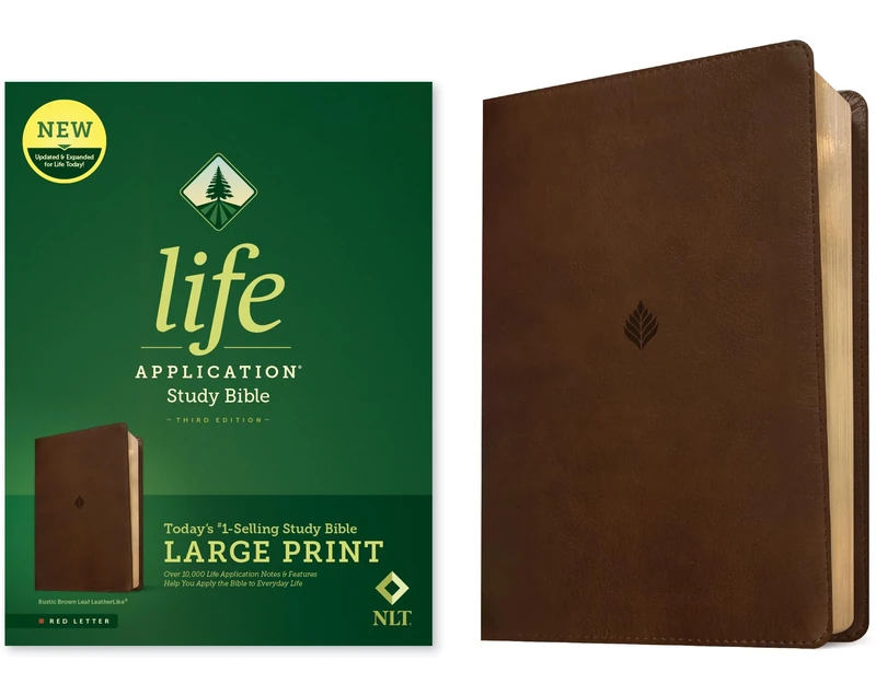 NLT Life Application Study Bible, Third Edition, Large Print: New Living Translation, Rustic Brown Leaf, Leatherlike, Life Application Study, Red Letter, With Ribbon Marker