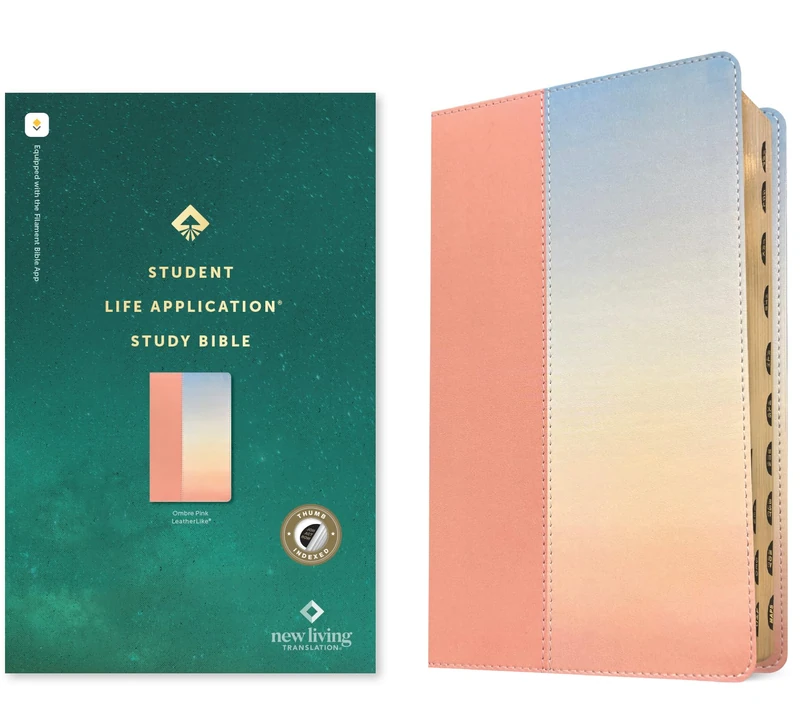 NLT Student Life Application Study Bible, Filament Enabled: New Living Translation, Ombre Pink, Leatherlike, Student Life Application Study, Filament Enabled, Indexed, Red Letter With Ribbon Marker