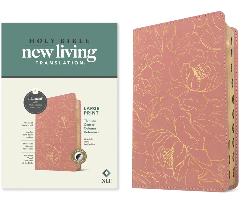 NLT Large Print Thinline Center-Column Reference Bible: New Living Translation, Pink Gold Floral, Leatherlike, Large Print Thinline Center-column ... Indexed, Red Letter With Ribbon Marker