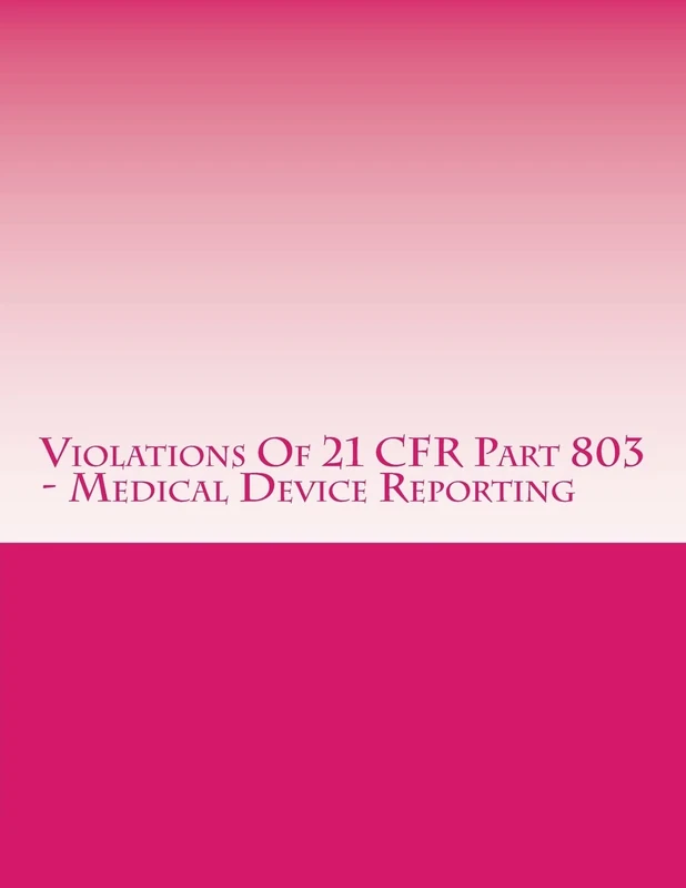 Violations Of 21 CFR Part 803 - Medical Device Reporting: Warning Letters Issued by U.S. Food and Drug Administration: Volume 5 (FDA Warning Letters Analysis)