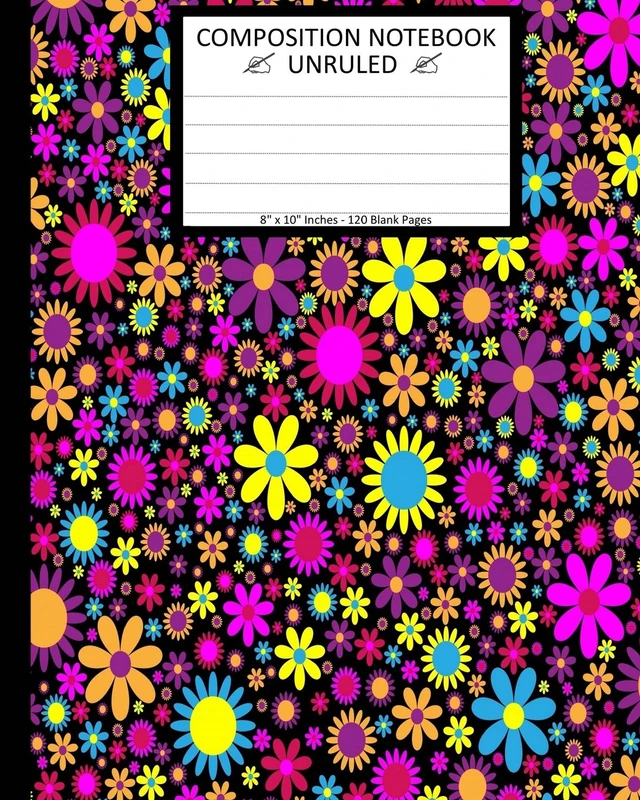 Unruled Composition Notebook 8" x 10". 120 Pages. Bright and Busy Floral Pattern: Unruled Composition Notebook 8" x 10". Blank Notebook. 120 Pages. ... Bright and Busy Flowers Pattern, Pink, Purple - Image 1