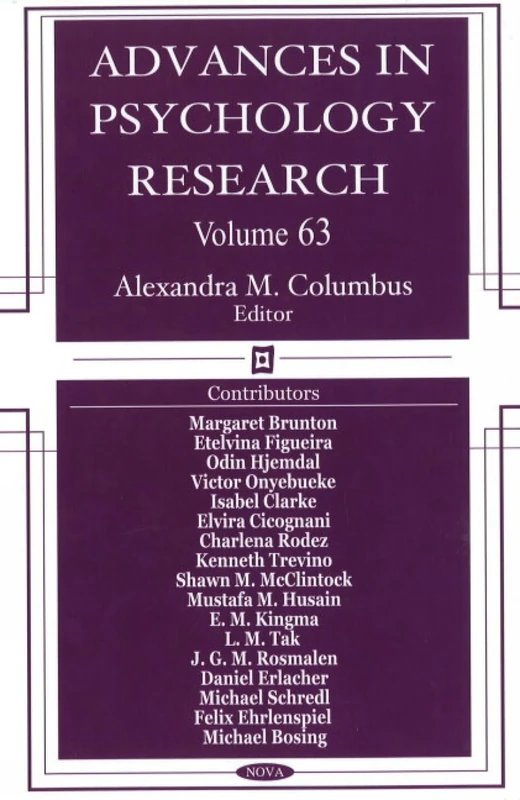 Advances in Psychology Research: Volume 63 (Advances in Psychology (Nova Science))