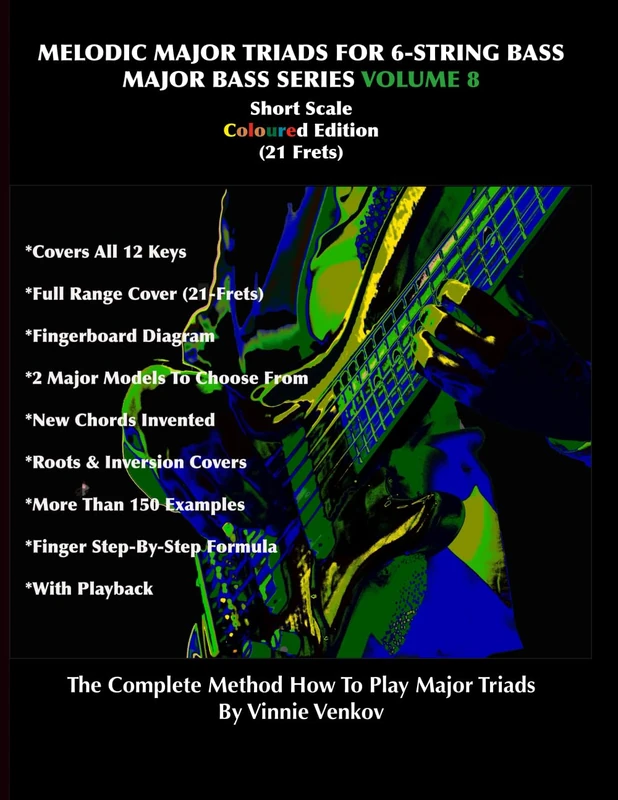 Melodic Major Triads For 6-Str.Bass Volume 8 (21 Frets) Short Scale, Full Range: How To Play Melodic Triad Major Chords In All 12 Keys On The 6-Str. ... Edition (Majors Bass Series Volume 1-10) - Image 1