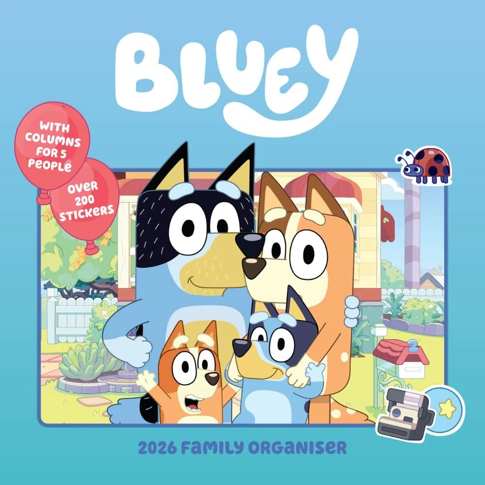 2026 FAMILY ORGANISER BLUEY 5 COLUMN MONTH TO VIEW SQUARE WALL CALENDAR OFFICIAL PRODUCT