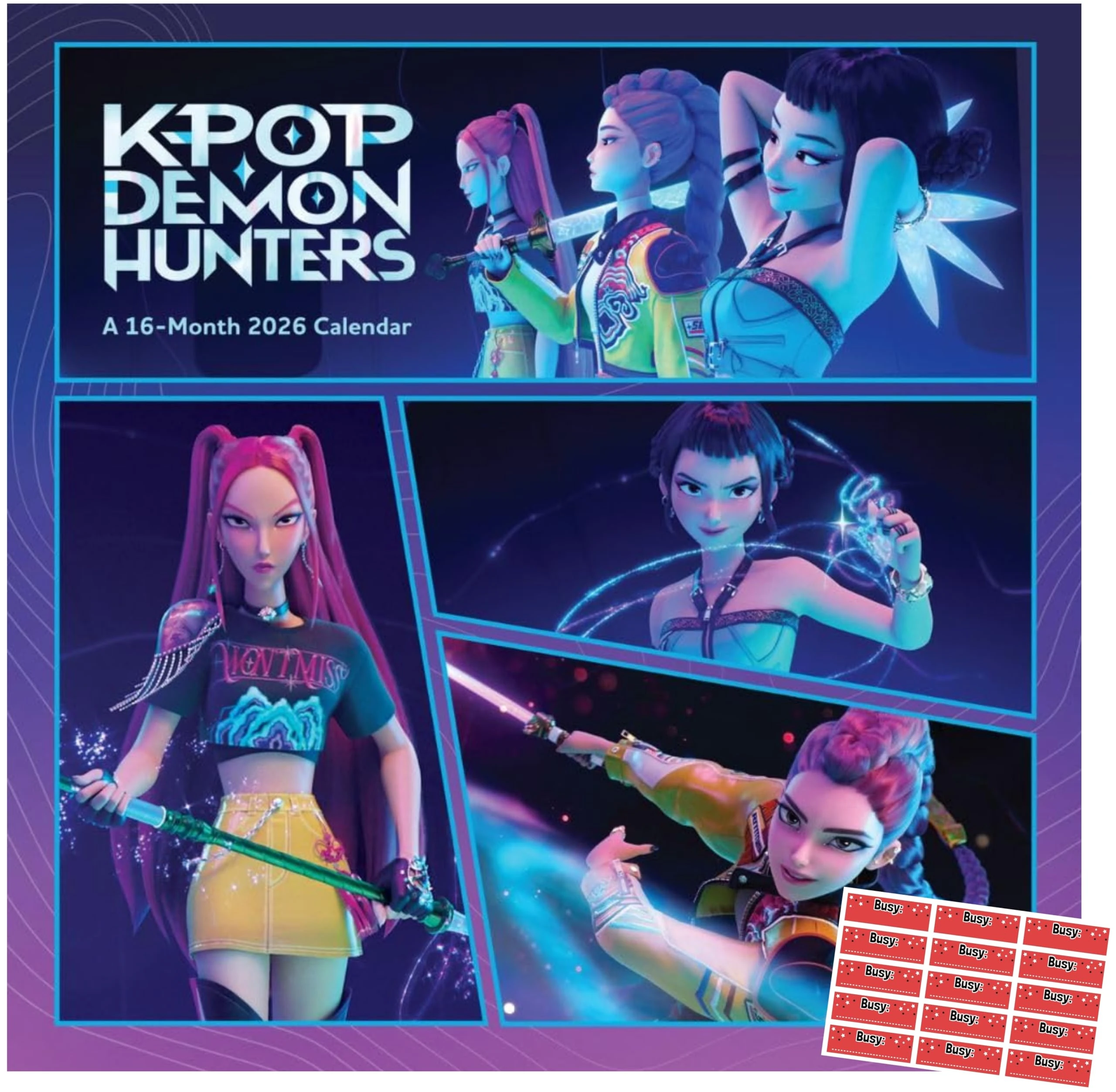 KPOP Demon Hunters Calendar 2026 Square Wall Calendar K POP with FREE Organising Stickers Included
