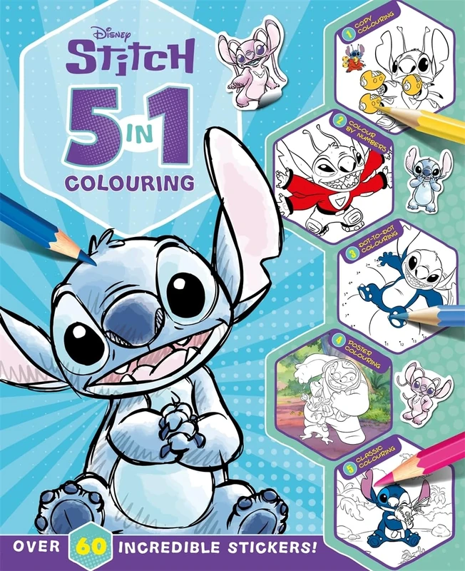 Disney Stitch: 5 in 1 Colouring (With dot-to-dot, colour-by-numbers, copy colouring, and more!)