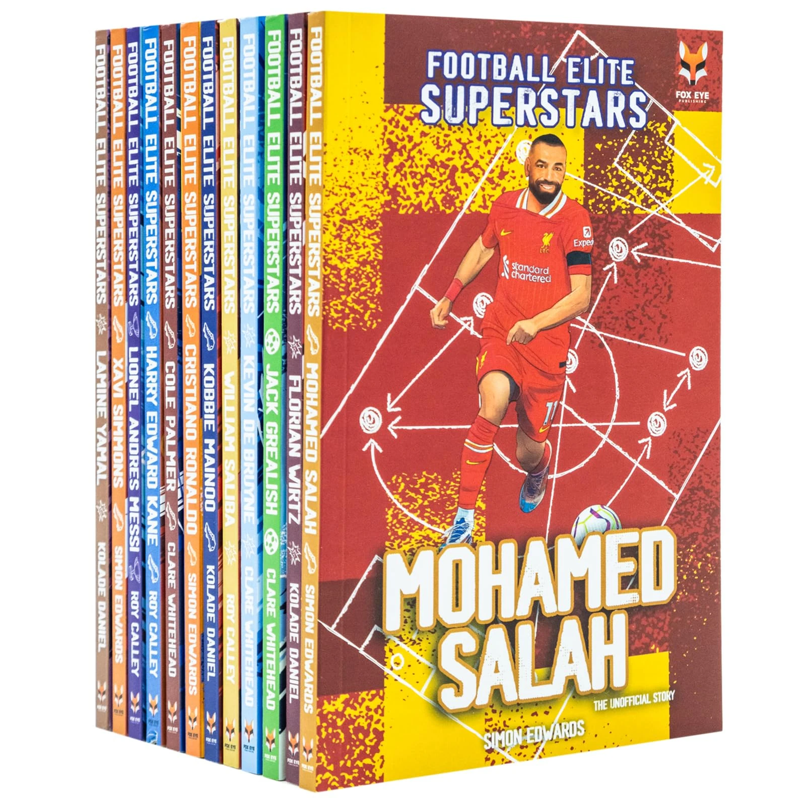Football Elite Superstars 12 Books Box Set: (Ronaldo, Messi, Salah, Harry Kane, Lamine Yamal, Kevin De Bryune, Kobbie Mainoo, Jack Grealish, Simmons, Wirtz, Palmer, Saliba)