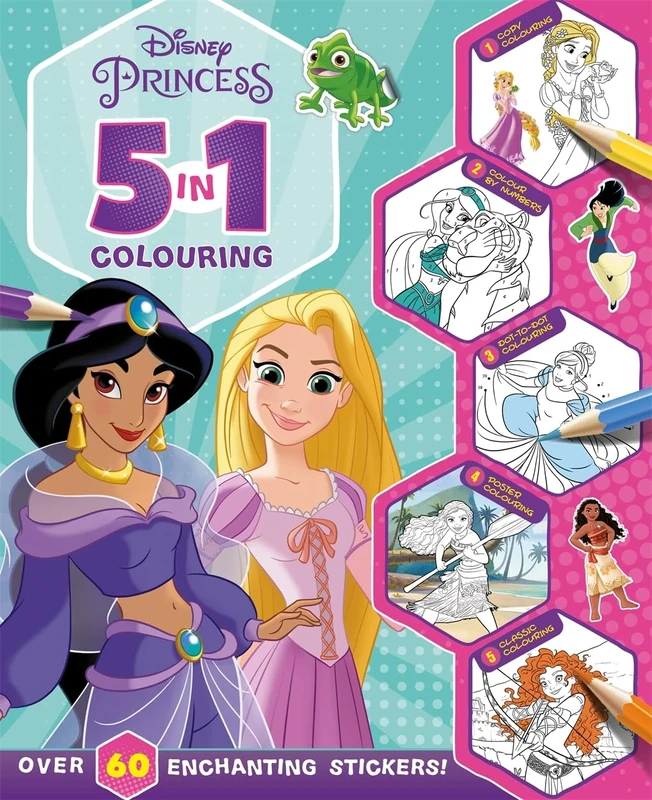 Disney Princess: 5 in 1 Colouring (With dot-to-dot, colour-by-numbers, copy colouring, and more!)