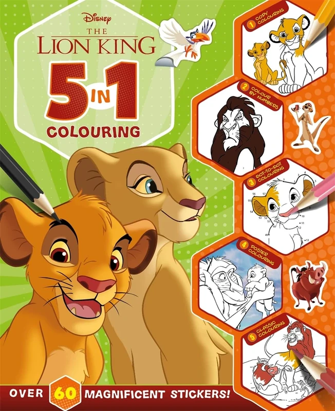 Disney The Lion King: 5 in 1 Colouring (With dot-to-dot, colour-by-numbers, copy colouring, and more!)