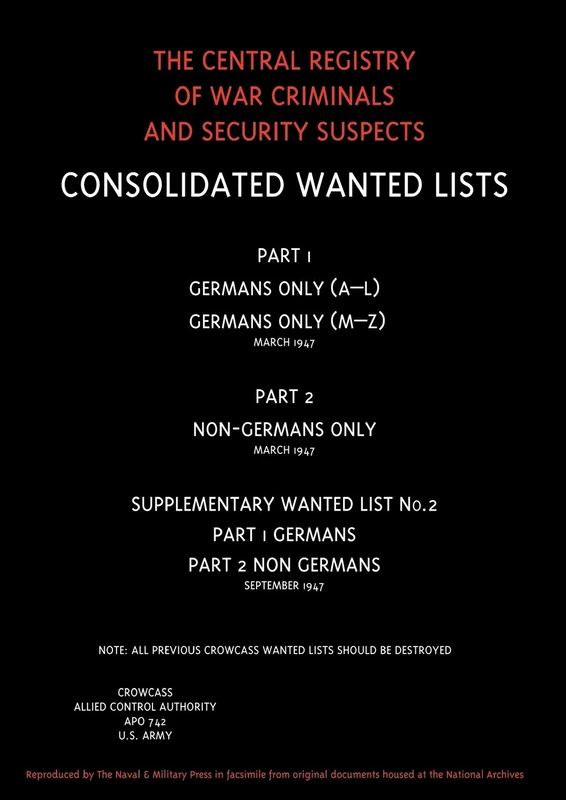 Crowcass. Central Registry Of War Criminals And Security Suspects.Wanted Lists. Soft Back Edition.: Crowcass. Central Registry Of War Criminals And Security Suspects.Wanted Lists. Soft Back Edition.