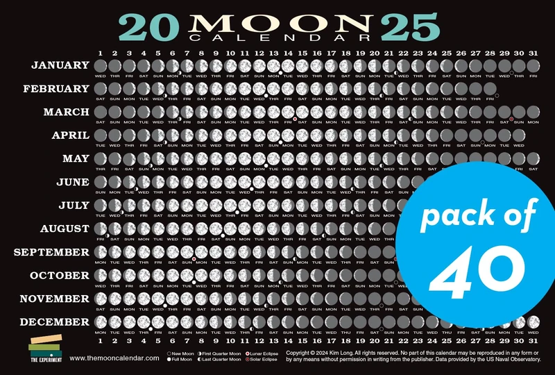 2025 Moon Calendar Card (40 pack): Lunar Phases, Eclipses, and More!