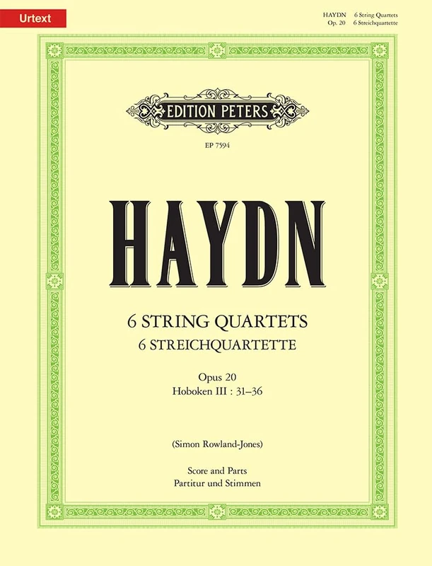 Haydn: The 6 String Quartets Op.20 (Full Score & Parts) (EP7594) (Edition Peters)