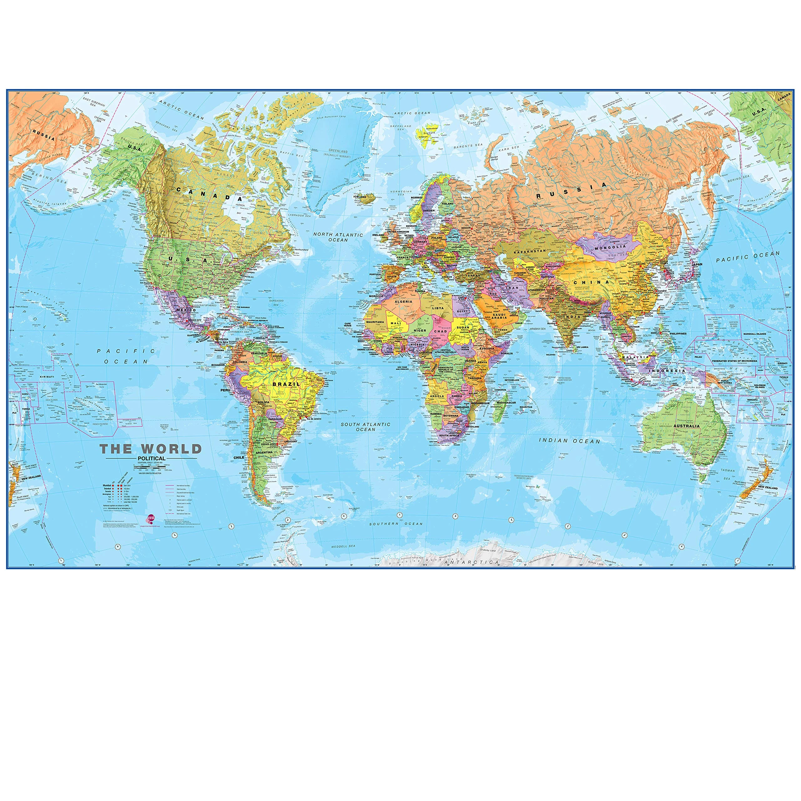 Maps International - Giant World Map - Updated 2025 - Mega-Map Of The World - 201cm (w) x 116.5cm (h) - Full Lamination