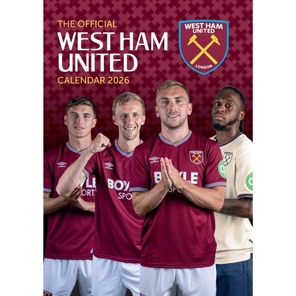 2026 CALENDAR WEST HAM UNITED FC MONTH TO VIEW A3 WALL CALENDAR OFFICIAL PRODUCT