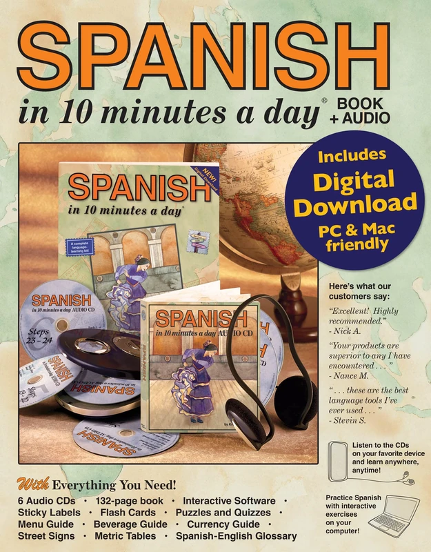 SPANISH in 10 minutes a day BOOK + AUDIO: Foreign Language Course for Beginning and Advanced Study. Includes 10 Minutes a Day Workbook, Audio Cds, ... Grammar. Bilingual Books, Inc. (Publisher)