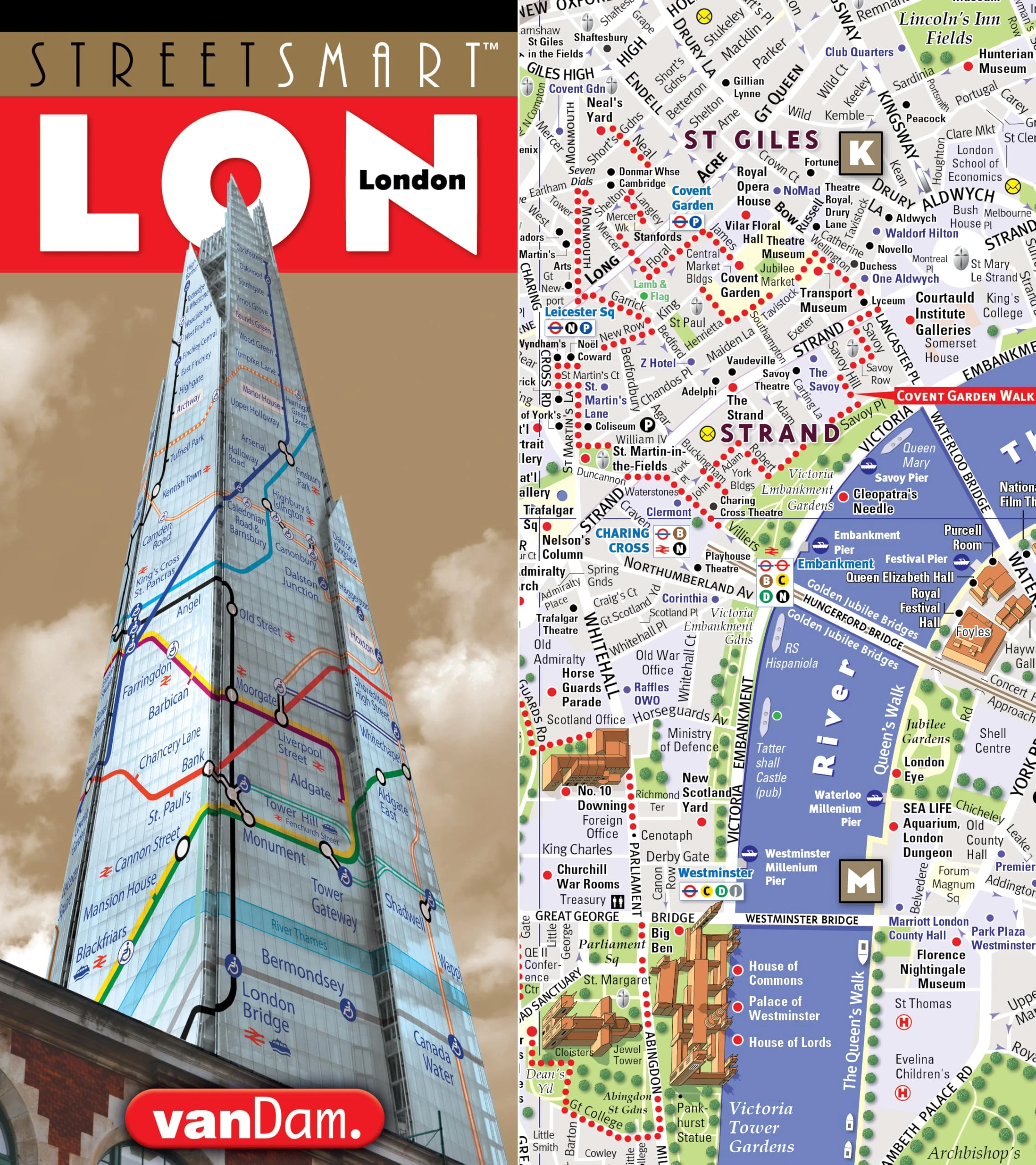 StreetSmart London Map by VanDam - City Street Map of London, England - Laminated folding pocket size city travel and Tube map with all museums, attractions, hotels and sights; 2018 Edition