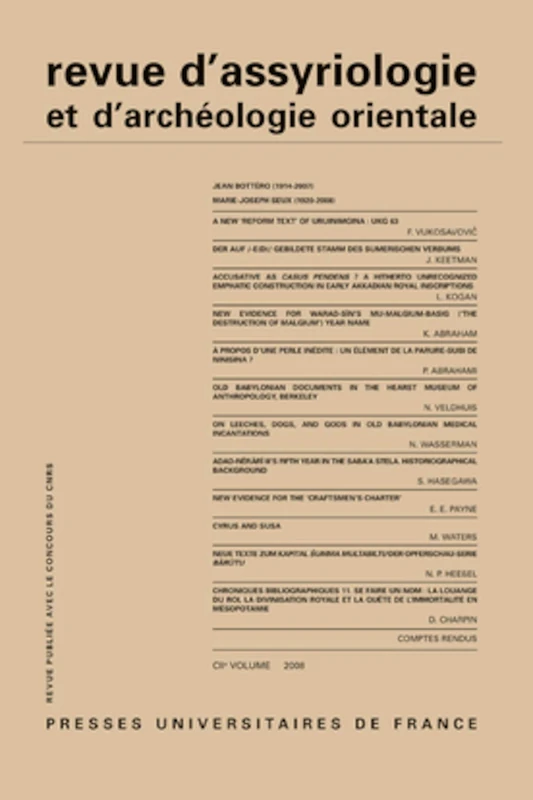 Rev. d'assyrio. et d'archéo. orient. 2008, vol. 102