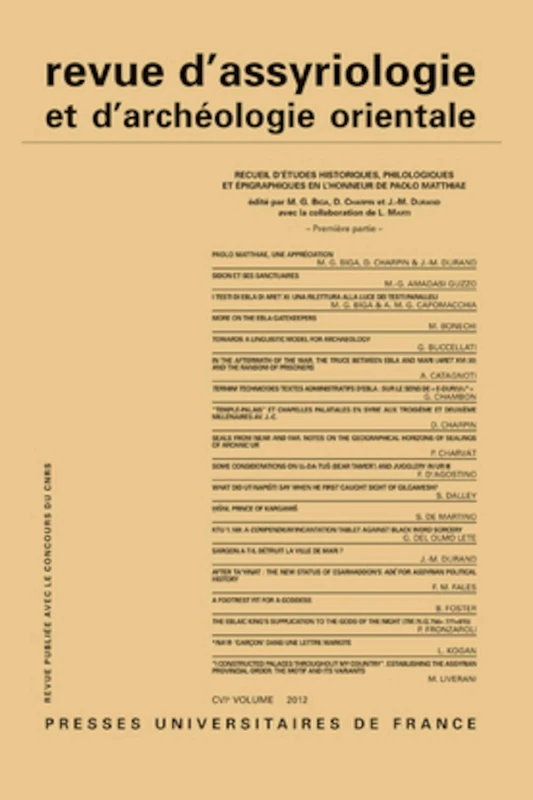 Rev. d'assyrio. et d'archéo. orient. 2012, vol. 106: Varia
