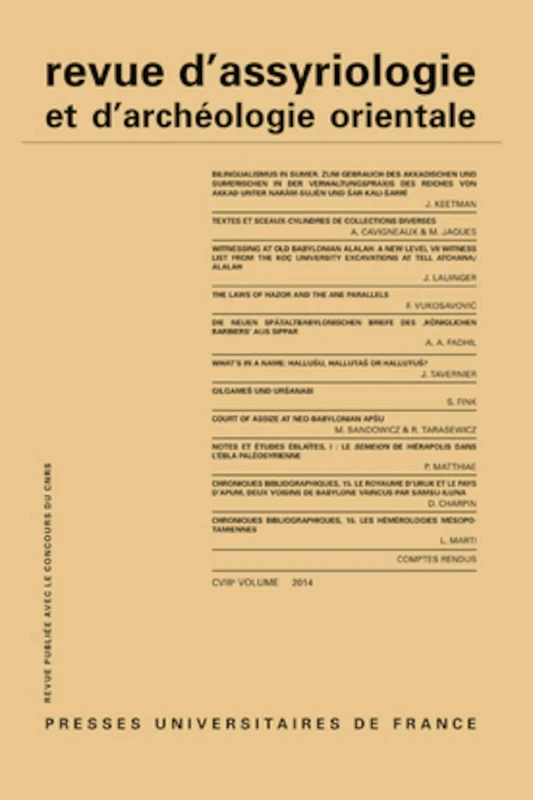 Rev. d'assyrio. et d'archéo. orient. 2014, vol. 108 - Image 1