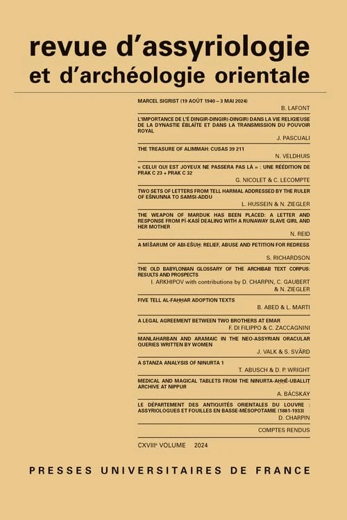 Revue d'assyriologie et d'archéologie orientale 2024, vol. 118