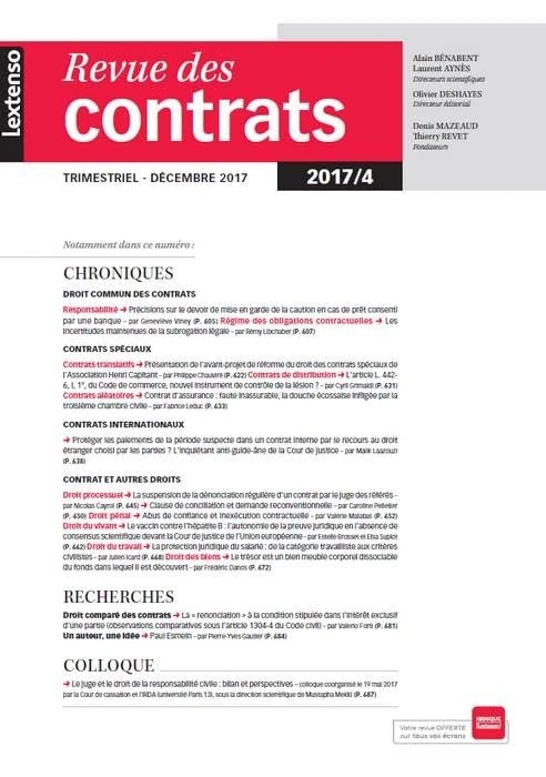 REVUE DES CONTRATS N 4 - 2017