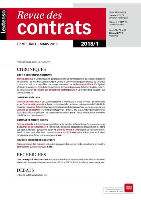 REVUE DES CONTRATS N 1-2018