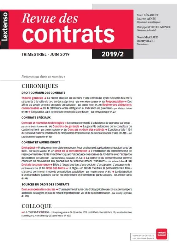 REVUE DROIT DES CONTRATS N 2-2019