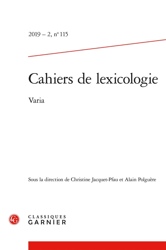 Cahiers de Lexicologie: Varia: 2019-2.115