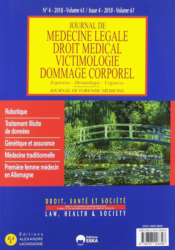 GENETIQUE ET ASSURANCE-TRAITEMENT ILLICITE DE DONNEES-ROBOTIQUE-JML4VOL61-2018: JOURNAL DE MEDECINE LEGALE DROIT MEDICAL N°4 VOL 61-2018-DROIT SANTE ET SOCIETE - Image 1