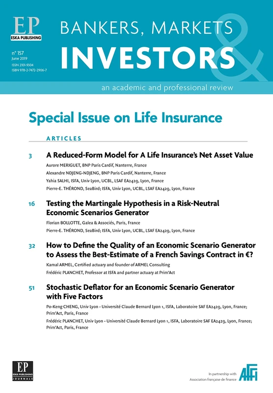 SPECIAL ISSUE ON LIFE INSURANCE-BANKERS-MARKETS-INVESTORS 157-JUNE 2019: A REDUCED-FORM MODEL FOR A LIFE INSURANCE'S NET ASSET VALUE....