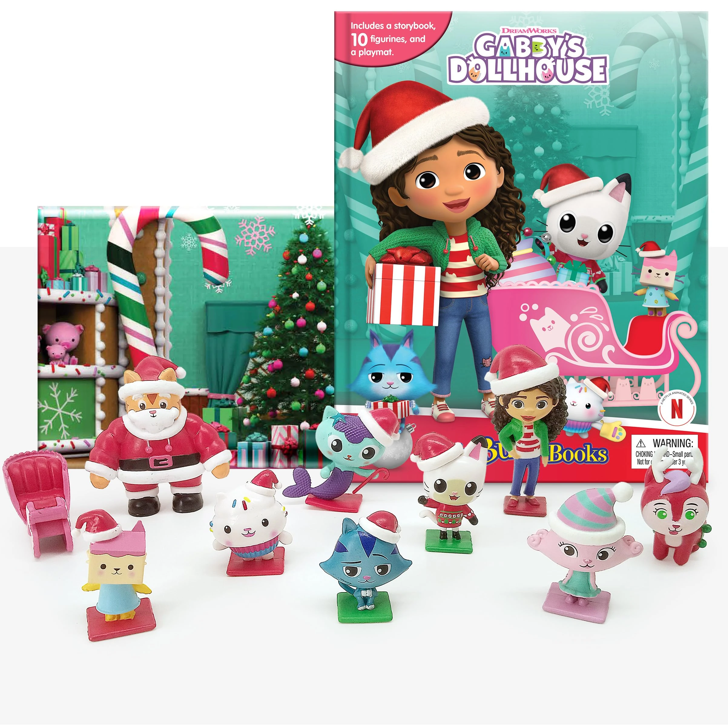 Gabby's Dollhouse Christmas My Busy Books - Storybook, 10 figurines, playmat