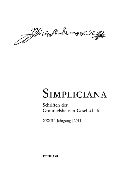 Simpliciana: Schriften Der Grimmelshausen-Gesellschaft XXXIII (2011)- In Verbindung Mit Dem Vorstand Der Grimmelshausen-Gesellschaft: 33 - Image 1