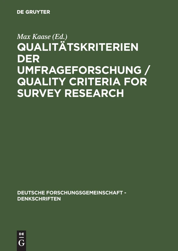 Qualitatskriterien Dere Umfrageforschung: Denkschrift / Memorandum (Deutsche Forschungsgemeinschaft - Denkschriften) - Image 1
