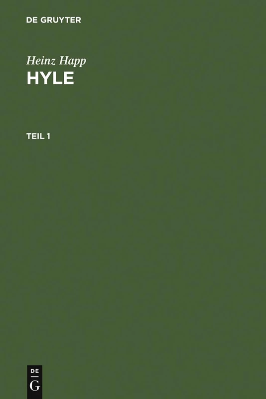 De Gruyter Hyle: Studien Zum Aristotelischen Materie-Begriff