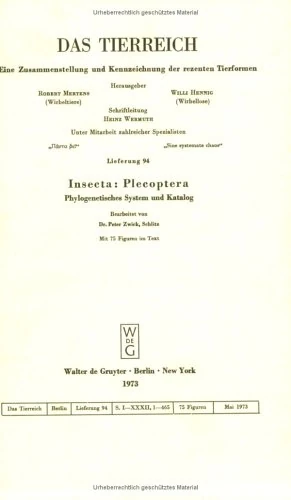 Insecta: Plecoptera. Phylogenetisches System Und Katalog: 94 (Das Tierreich,)