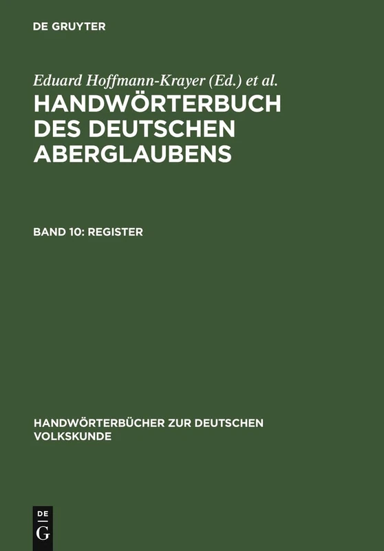 Register (Handwörterbücher Zur Deutschen Volkskunde)