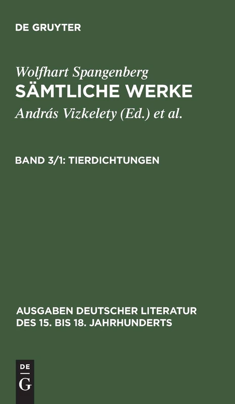 De Gruyter Tierdichtungen - German Literature 15th-18th Century