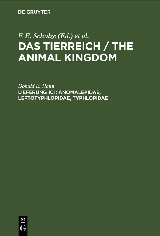 De Gruyter Anomalepidae, Leptotyphlopidae, Typhlopidae Book