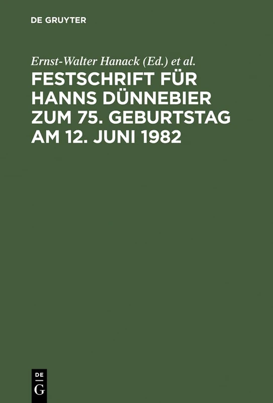 De Gruyter - Festschrift Fur Hanns Dunnebier (1982)