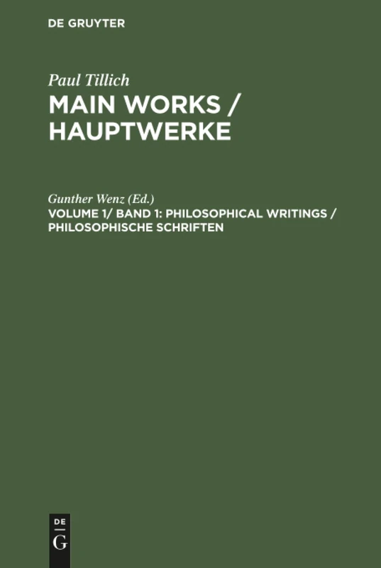 De Gruyter Philosophical Writings: 1 (Main Works) Book