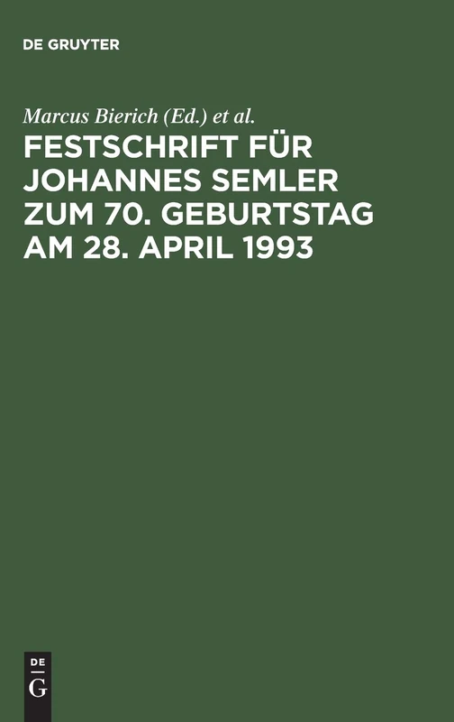 De Gruyter - Festschrift Fur Johannes Semler - Law Book - Image 1