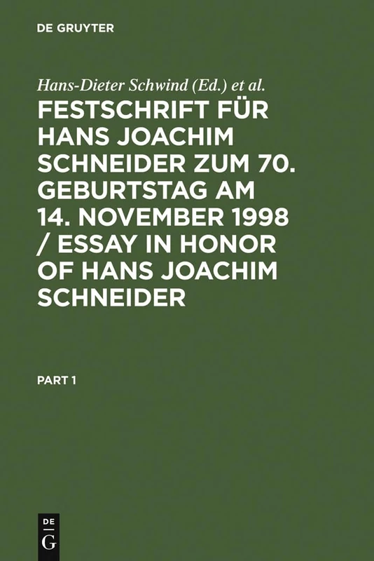De Gruyter - Festschrift Fur Hans Joachim Schneider Book
