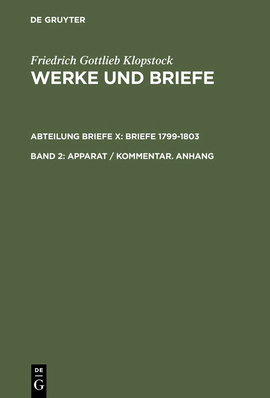 Apparat / Kommentar. Anhang: 10 (Klopstock, Friedrich G.: Werke Und Briefe)