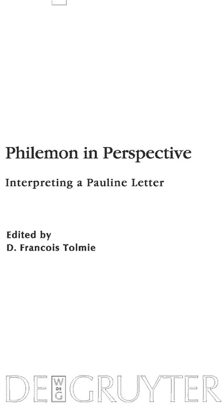 De Gruyter Philemon in Perspective: Interpreting a Pauline Letter
