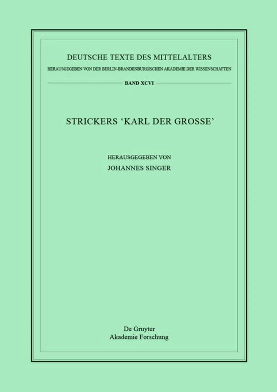 Strickers Karl Der Große: 96 (Deutsche Texte Des Mittelalters) - Image 1