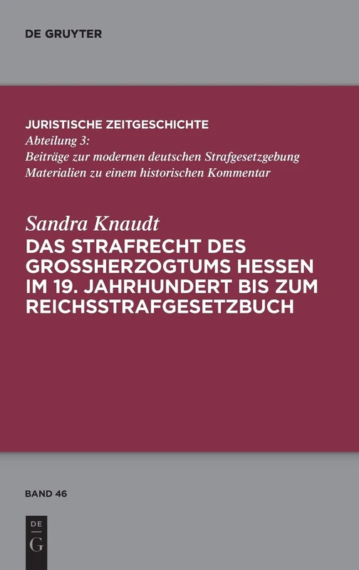 Das Strafrecht des Großherzogtums Hessen im 19. Jahrhundert bis zum Reichsstrafgesetzbuch: 46 (Juristische Zeitgeschichte / Abteilung 3, 46)