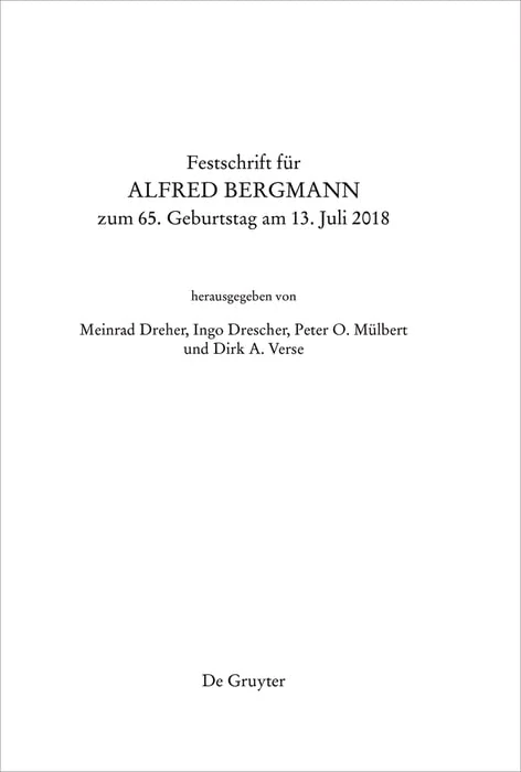 Festschrift Für Alfred Bergmann Zum 65. Geburtstag Am 13. Juli 2018