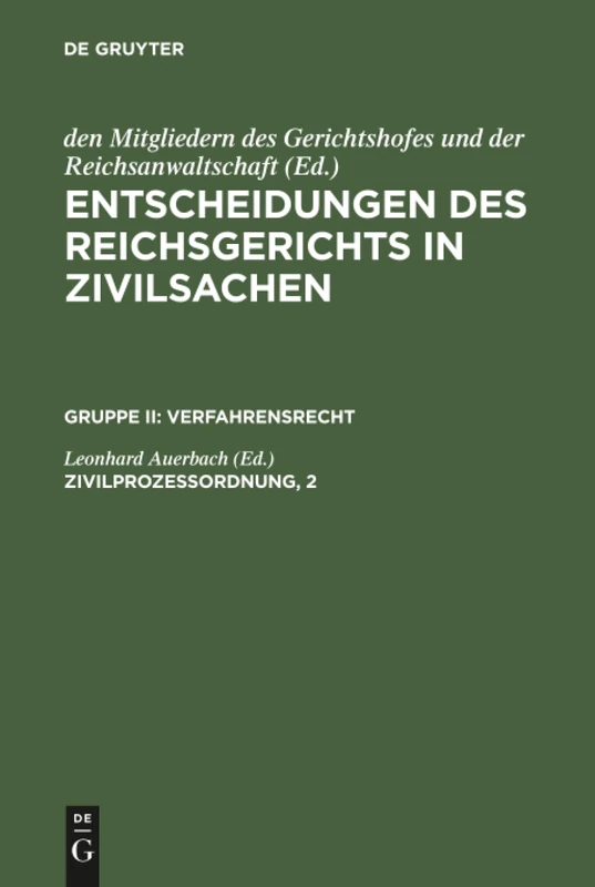 Entscheidungen des Reichsgerichts in Zivilsachen, Zivilprozessordnung, 2