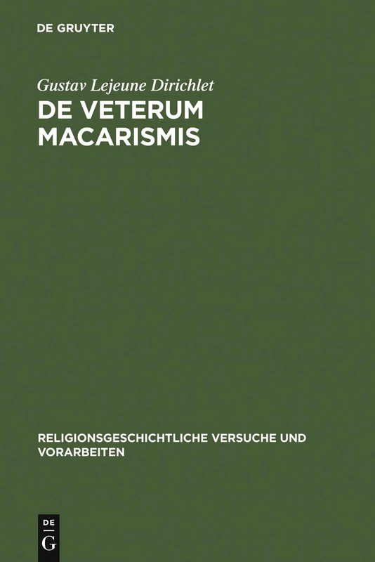 De veterum macarismis: 14 (Religionsgeschichtliche Versuche Und Vorarbeiten)