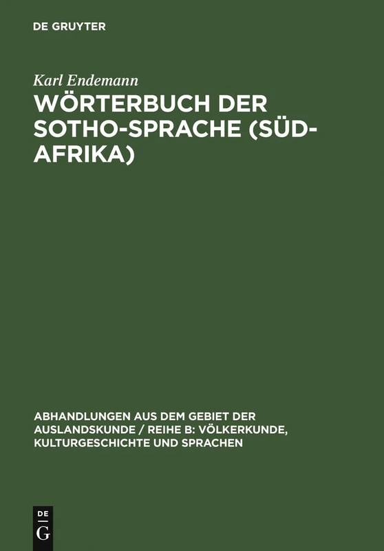 De Gruyter Mouton - Worterbuch Der Sotho-Sprache (South Africa)